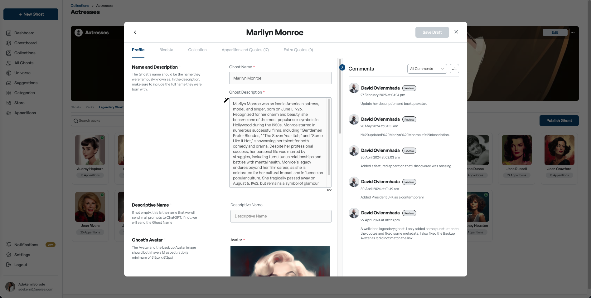 Ghost modal — edit from anywhere in the app